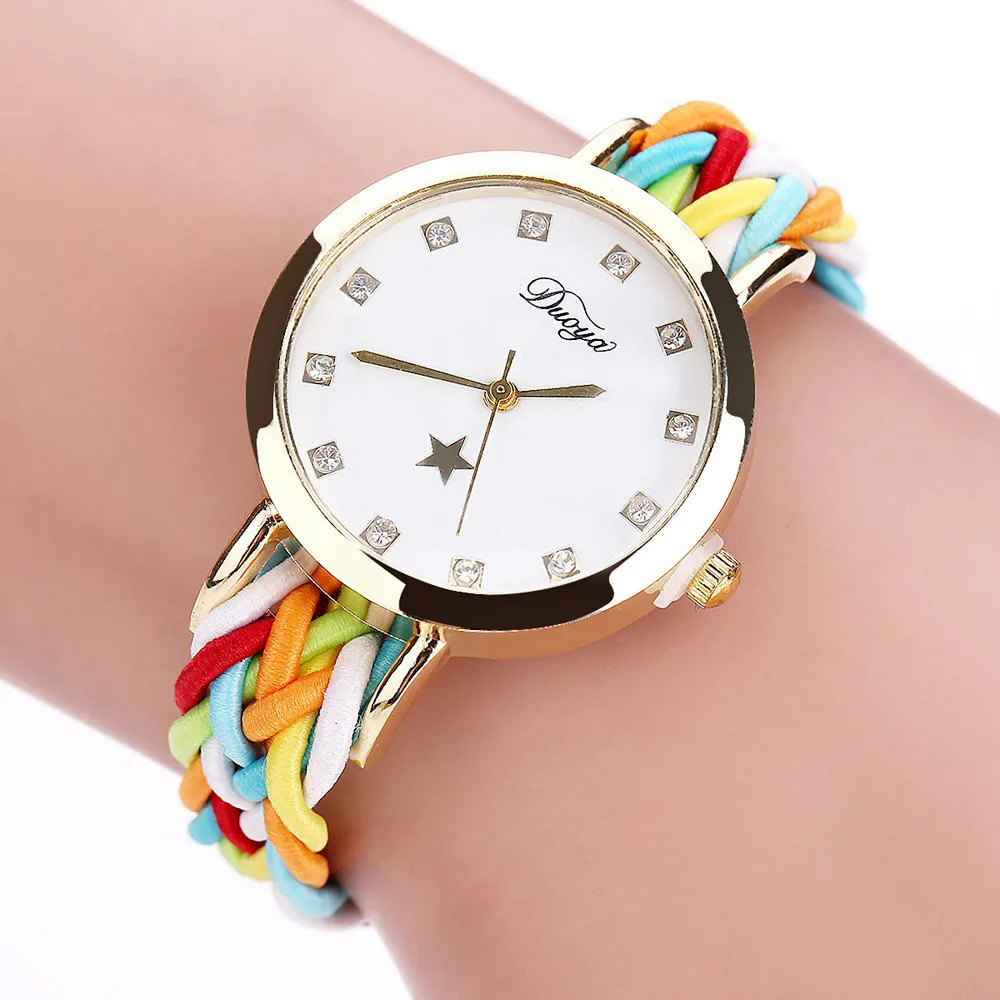 

Drop Shipping Fashion Women Gold Braided Leather Wrist Watch For Women Ladies Star Crystal Luxury Crystal Quartz Watch Clock