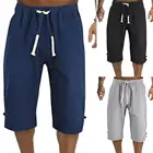 Шорты мужские спортивные из смеси льна, стильные дышащие укороченные брюки, повседневная одежда, спортивные штаны для бега, фитнеса