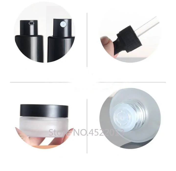 120ml100ml Glass Frosted Cosmetic Toner Bottle 80ml Lotion Pump/Spray Container 30ml Essential Oil 50G Cream Jar 10pcs | Красота и