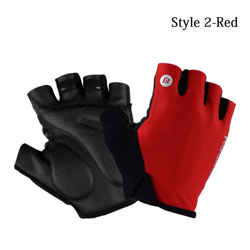 Style 2-Red ROCKBROS 5 цветов, велосипедные перчатки с полупальцами, силиконовый гель, утолщенная подкладка, анти-скольжение, противоударные, дышащие, MTB, шоссейные, велосипедные перчатки - Цвет: Style 2-Red