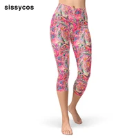 paisley pink flower printed capri leggings for women girls stretch shinny brushed buttery soft breathable large size daily pants