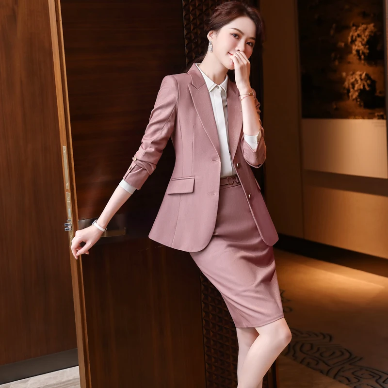 S-5XL Pink Black Blazer Set Single-Breasted Jacket & Skirt 2 Pieces Skirt Suit Female Elegant Office Ladies Blazer Suits Set  - buy with discount