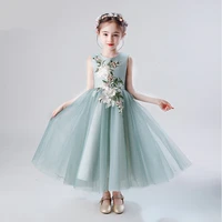 luxury girls lime green embroidery pageant model show dress kids wedding ball gown birthday party holiday frocks flower dresses