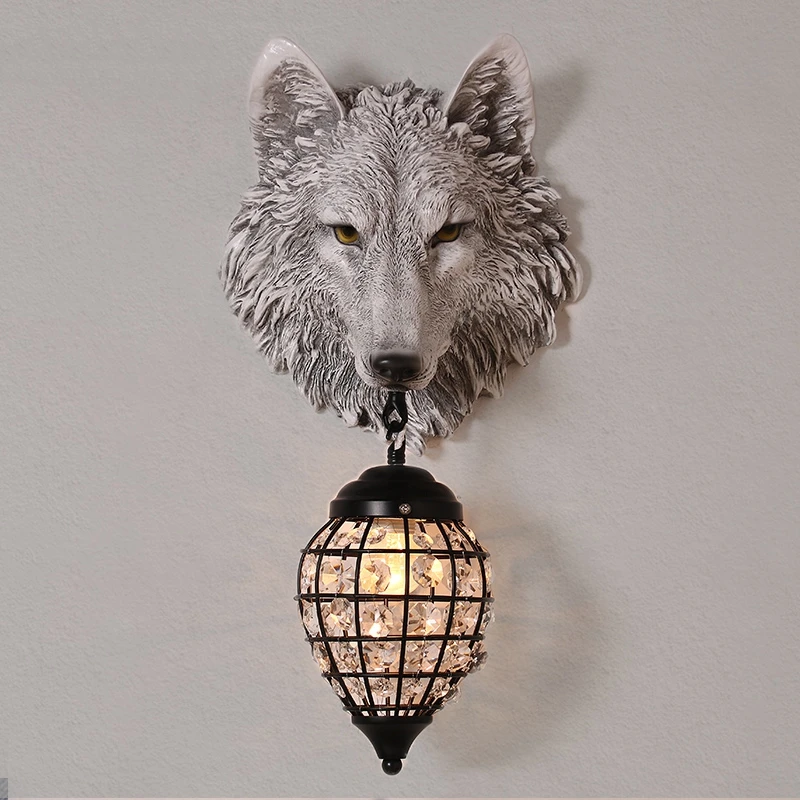 

Vintage Resin Wolf Wall Lamps Crystal Wall Sconce Light Fixtures for Living Room Bedroom Lights Loft Industrial Lamp Home Decor