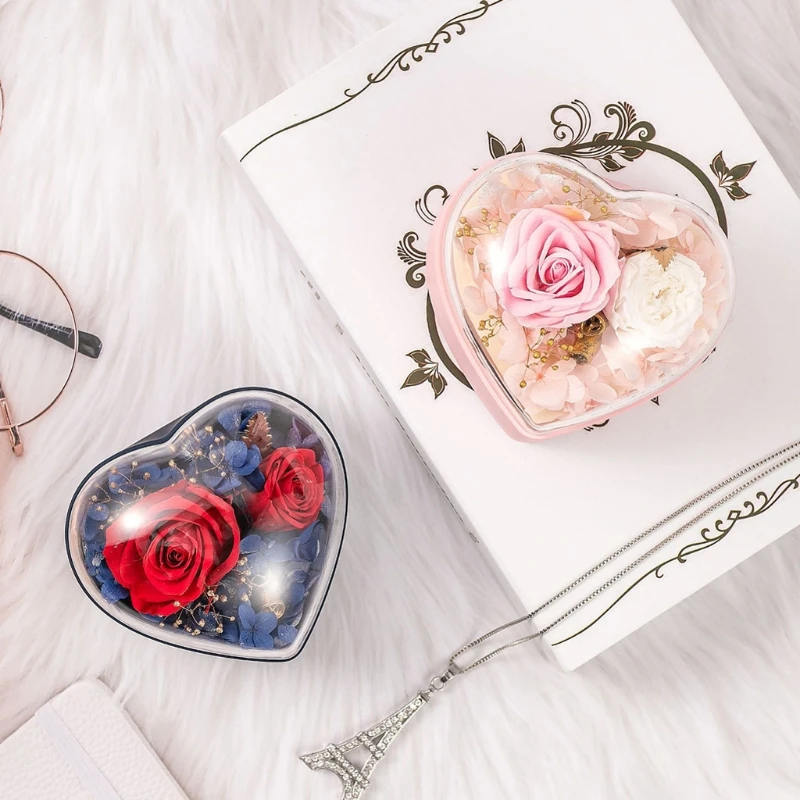 

Preserved Flower Rose Jewelry Box Eternal Rose Valentine's Day Gift Box Never Withered Roses Ring Earring Holder For Her