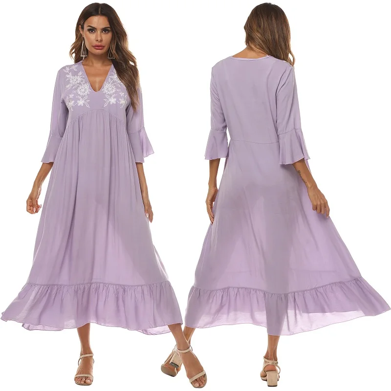 

Beach Long Maxi Dress Women Beach Cover Up Tunic Pareo V Neck flare sleeve Dress Robe Swimwear Bathing Suit Beachwear