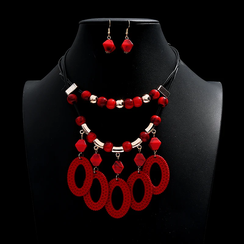 382 Fashion Large Choker Necklaces Earrings Set For Women Exagrated Wedding Jewelry Set Rope Chain Stateme Necklaces Amazing Price - Окраска металла: 382