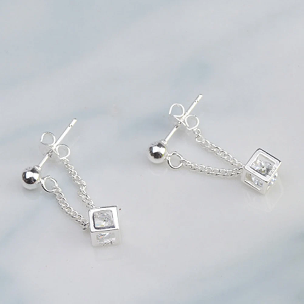 

Classic Square Shape Women Drop Earring with Small Hoop Ladies Earring Shine Cubic Zirconia High Quality Jewelry