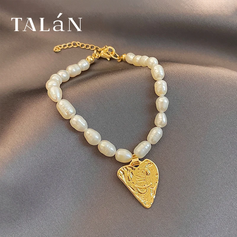 Таран свежий пресноводного жемчуга браслет золотой с кулоном сердце для Для