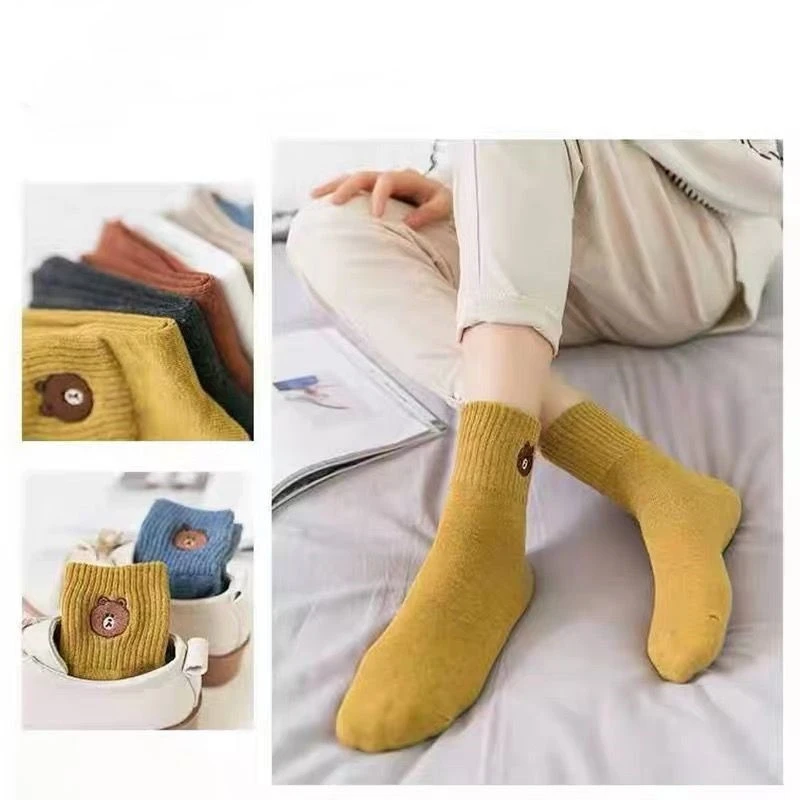 5 пар женские носки красивые хлопковые милые короткие с медвежонком забавные