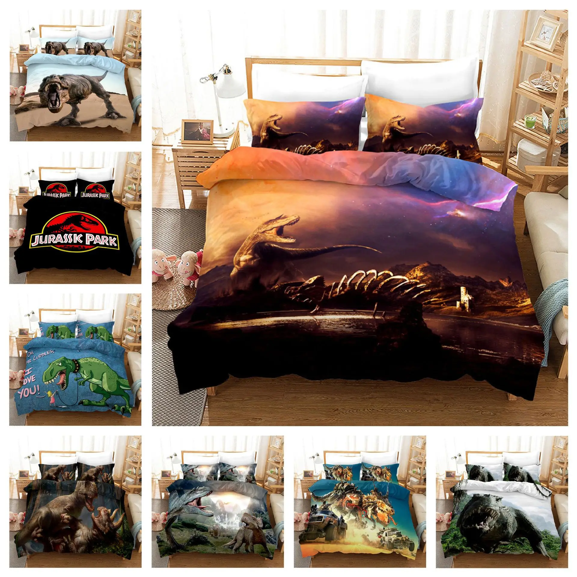 

Jurassic Park Dinosaur Bedding Set 3D Printed Twin Full Queen King US AU EU 10 Size comforter bedding sets bed linen for kids