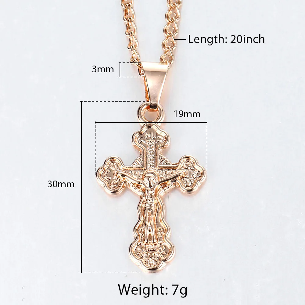 

Cross Crucifix Clear Crystal Pendant Necklace for Men Women 585 Rose Gold Prayer Jesus Snail Link Chain Wholesale Jewelry GPM26