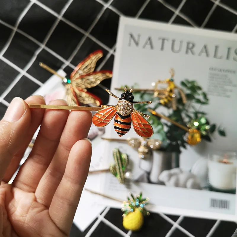 Красочные милые заколки для волос нежный Тукан пчела растения кактус прекрасные