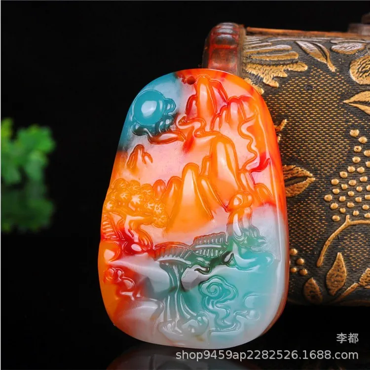Natural colorful green jade pendant hand-carved mountain pendants men women necklaces jadeite jewelry necklace | Украшения и