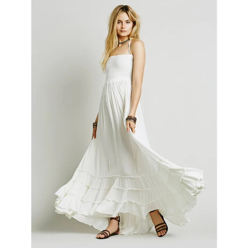 

Sexy Backless Long Dress Women Summer Sleeveless Halter Dresses Ruffles Beach Cocktail Evening Bohemian Party Maxi Bodycon Dress
