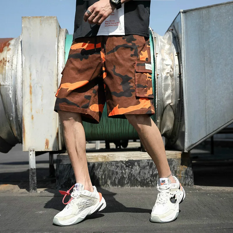 

Summer Men's Outdoor Camouflage Cargo Shorts Pocket Cotton Casual Half Pants Mid Waist Drawstring Loose Shorts Bib Overalls 7XL