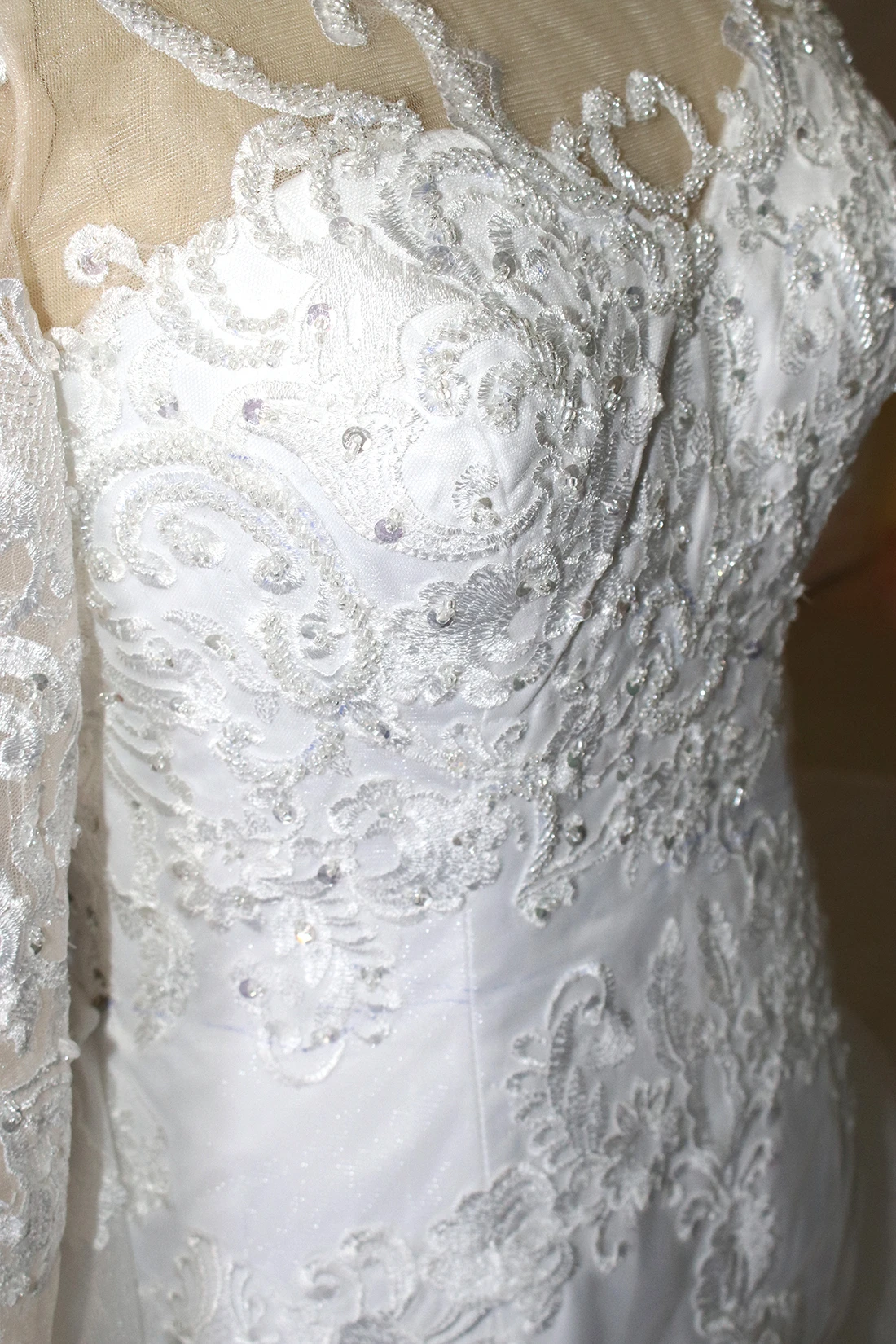 Luxury Mermaid Wedding Dresses With Detachable Overskirts Sheer Neck Beaded Long Sleeve Bling Long Train Lace Bridal Gowns 2020