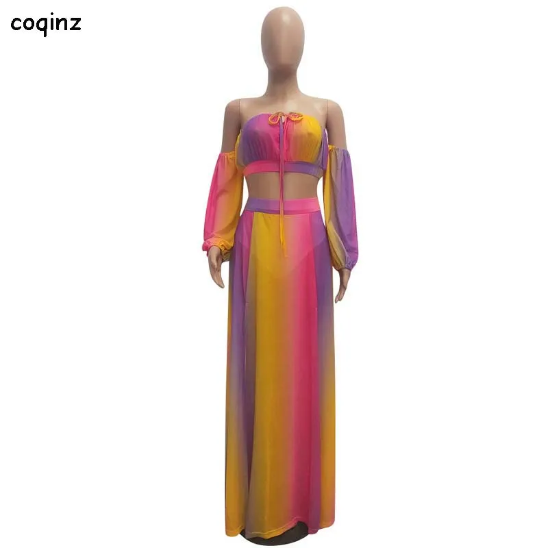 Summer 2020 Plus Size Sexy Two Piece Set Crop Top And Sheer Skirt Matching Sets 2 Mesh Outfits For Women TwotwinstyleCM597 | Женская