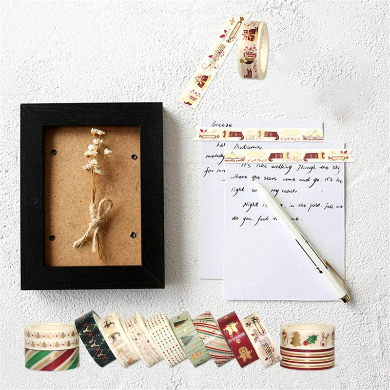 

12 Pcs Decorative Duct Tape Holiday Christmas Washi Tape Craft Decorative Kits 15mmx5M