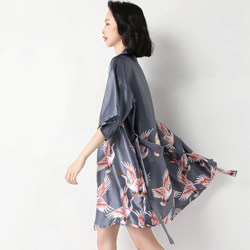 short robe 3 Большие размеры 3XL свадебное платье подружки невесты женские атласные шарфы кимоно банное платье сексуальное длинное платье с цветочным принтом - Цвет: short robe 3