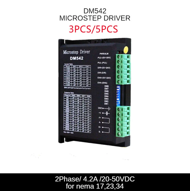 

Драйвер шагового двигателя nem17,23,34 Dm542, 2-фазный 4-фазный 128 шаговый двигатель для подразделения для 3D контроллера ЧПУ