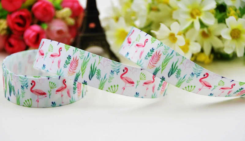 

7/8'' 22mm,1" 25mm,1-1/2" 38mm,3" 75mm Flamingo Cartoon Character printed Grosgrain Ribbon party decoration X-02018 10 Yards