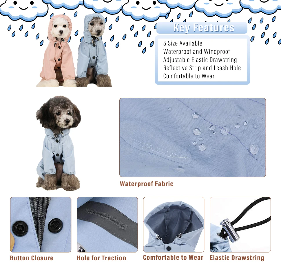 

Dog cat clothes waterproof fashion dog coat small dog large dog bulldog chihuahua raincoat reflective adjustable pet jumpsuit ZD