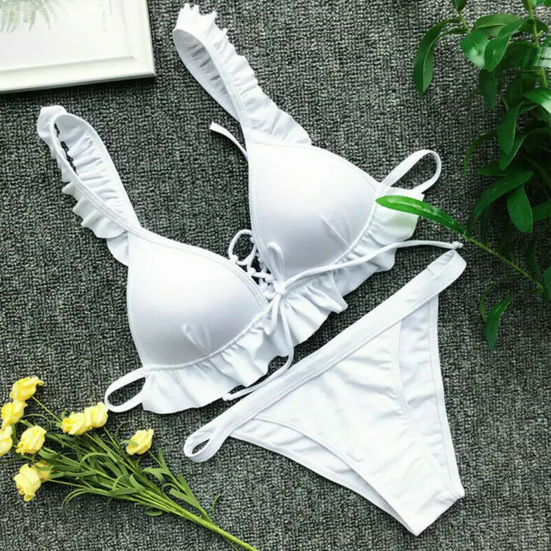 

UK Women Solid Style Triangle Bikini Sets Low Waist Sexy Lady Padded Bra Tops Thong Bottoms Swimwear Beach Swimsuit Seaside Suit