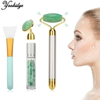 green electric facial jade roller set vibrating face massager roller facial lifting skin tightening anti wrinkle face care tool