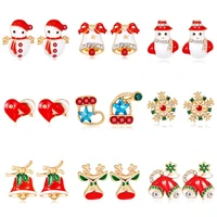 wangaiyao new fashion all match christmas earrings santa claus snowman gloves hat bell christmas tree apple alloy holiday earrin