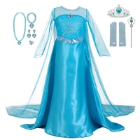 snow queen 2 elsa princess dress baby girls summer elegant long sleeve blue dresses birthday party cosplay fantasy ball dresse