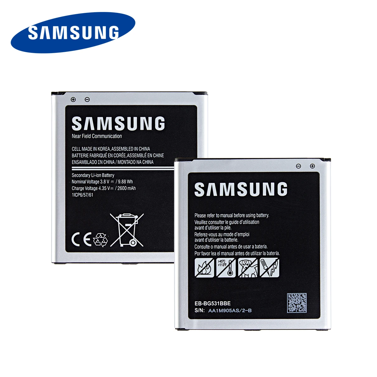 Оригинальная фотобатарея SAMSUNG 2600 мАч для Samsung Galaxy Grand Prime J3 2016 j2 prime G5308W G530 G531F |