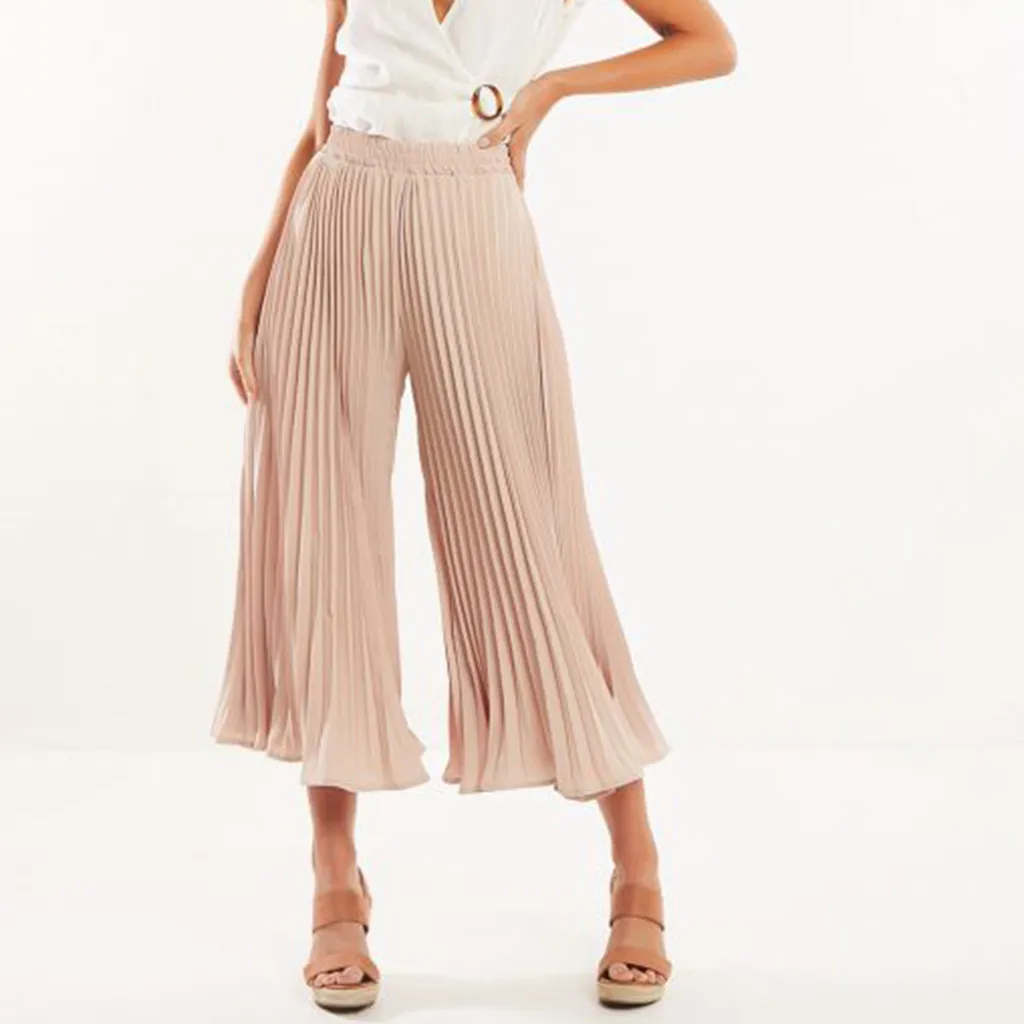 Модные Женские однотонные прямые брюки до щиколотки с эластичной талией женские