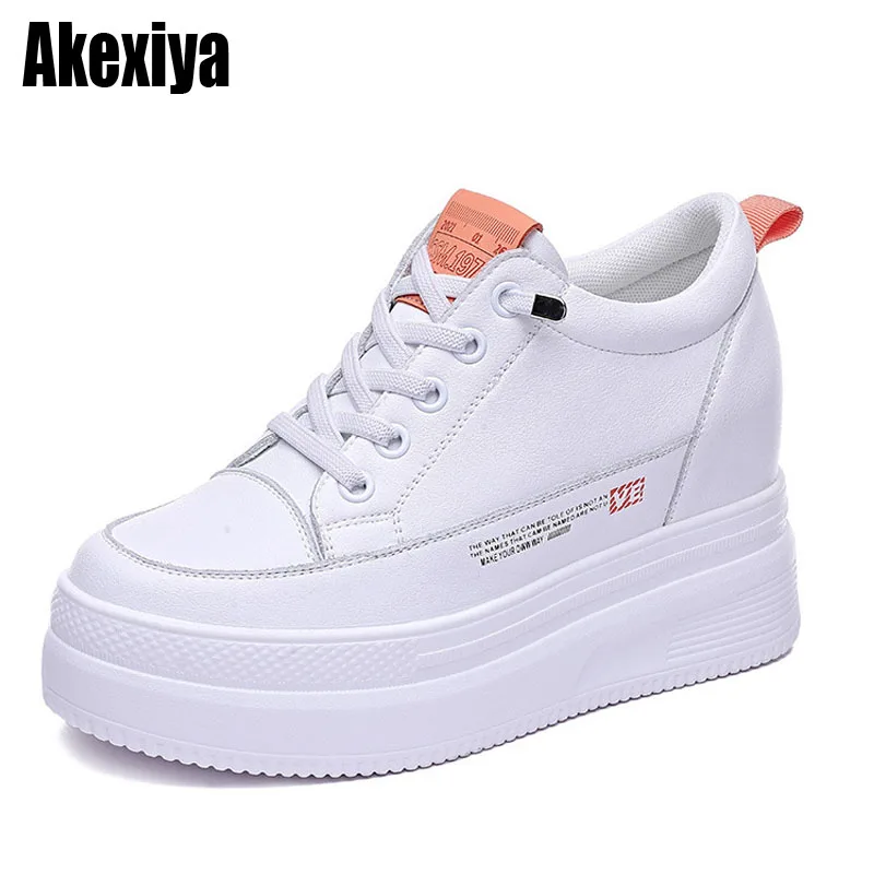 

New White Shoes Casual Sneakers Cowhide Mesh Breathable Sandals Platform Increased Within High Heels Women' Sneakers Shoes