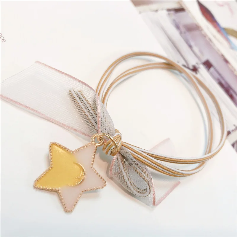 Милые Многослойные эластичные кружевные повязки для волос с бантом Луна Звезда
