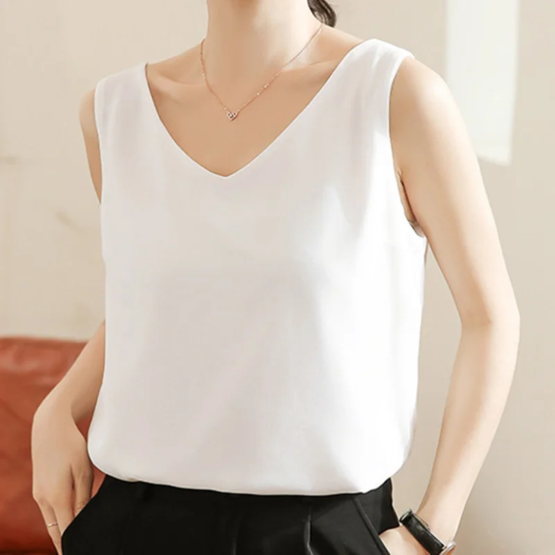 

Women Tank Top Woman Chiffon Halter Top Plus Size Summer Sexy V Neck Sleeveless Tops Vest Female 2021 Korean OL Shirt Tops Women