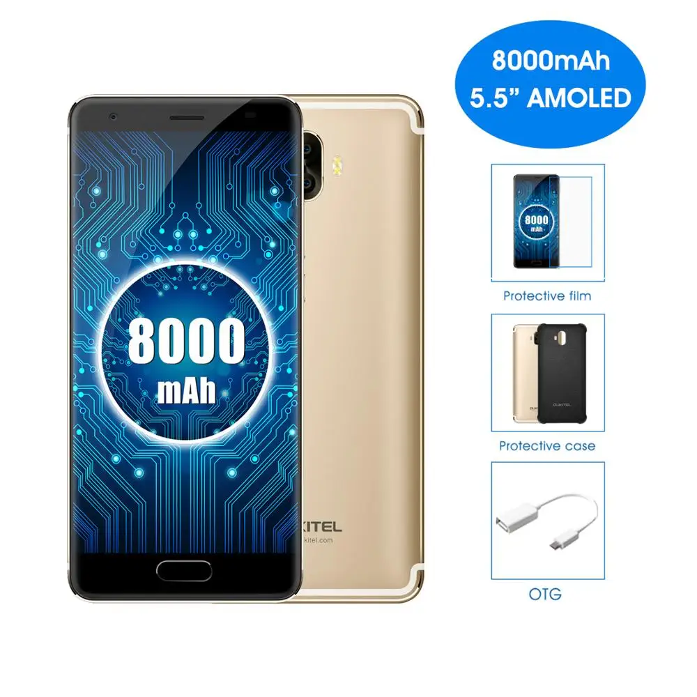 OUKITEL K8000 Android 7 0 5 'мобильный телефон Восьмиядерный 4 Гб 64 8000 мАч 13.0MP + 16.0MP задний