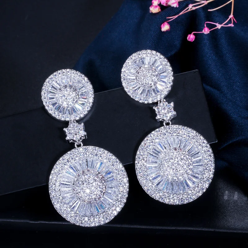 

ThreeGraces Sparkling Cubic Zirconia Crystal Big Double Round Dangle Drop Earring for Women Luxury Wedding Bridal Jewelry E1350