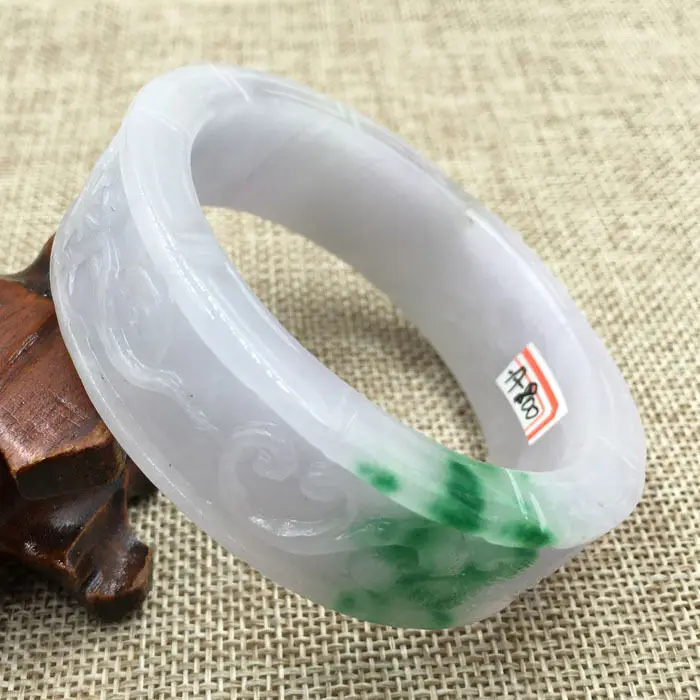 57 мм винтажный китайский ручной резной белый зеленый жадеит нефритовый браслет