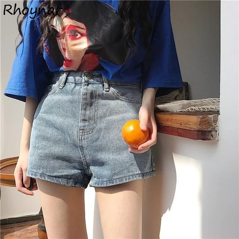

Shorts Women Simple Straight Denim Washed Vintage Summer College Streetwear Leisure Korean Style Ladies Popular Basic Chic Ins