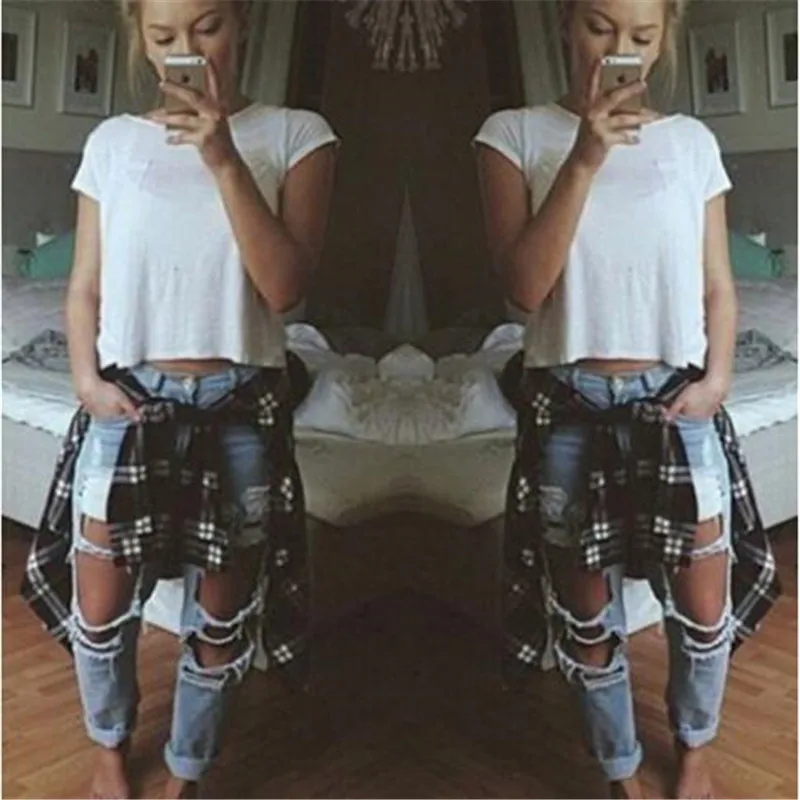 Женские Соблазнительные рваные потертые джинсовые шаровары повседневные