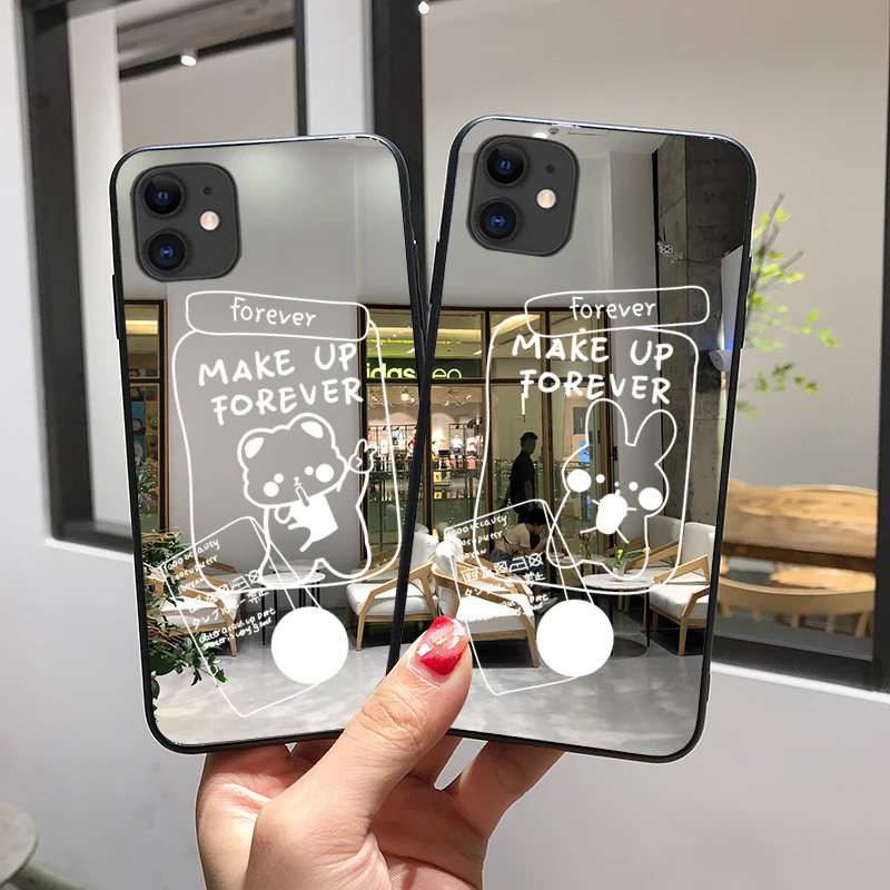 Простой стеклянный зеркальный милый мультяшный чехол для телефона iphone 12promax 7 8 7Plus 12min 11promax XSMax XR защитный чехол