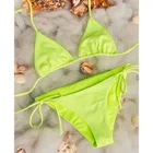 Бикини MIYOUJ в рубчик, сексуальный купальник, женский купальный костюм 2022, неоновый купальник на шнуровке, купальник с лямкой на шее, бандажные комплекты бикини, однотонная летняя пляжная одежда