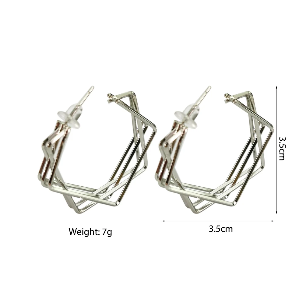 

MANILAI Big 5 Layers Metal Stud Earrings For Women Gold Color Geometric Statement Earrings New Fashion Jewelry Accessories