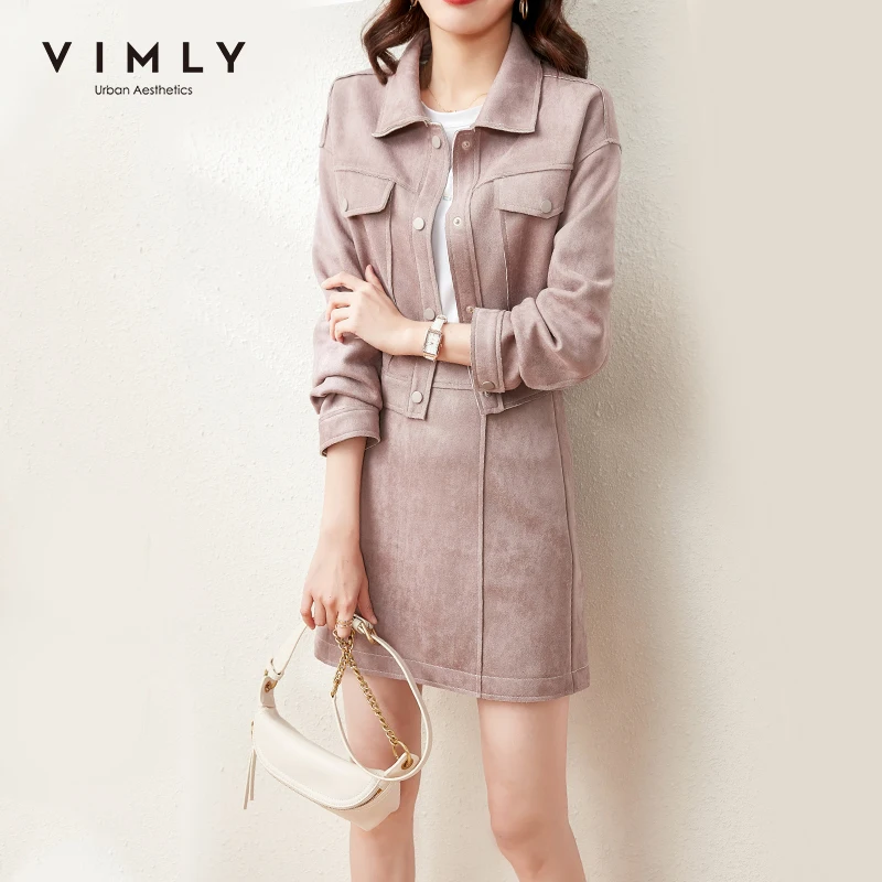 

Офисный Женский комплект из 2 предметов VIMLY, модный однобортный короткий жакет, мини-юбка с высокой талией, элегантный женский комплект одеж...