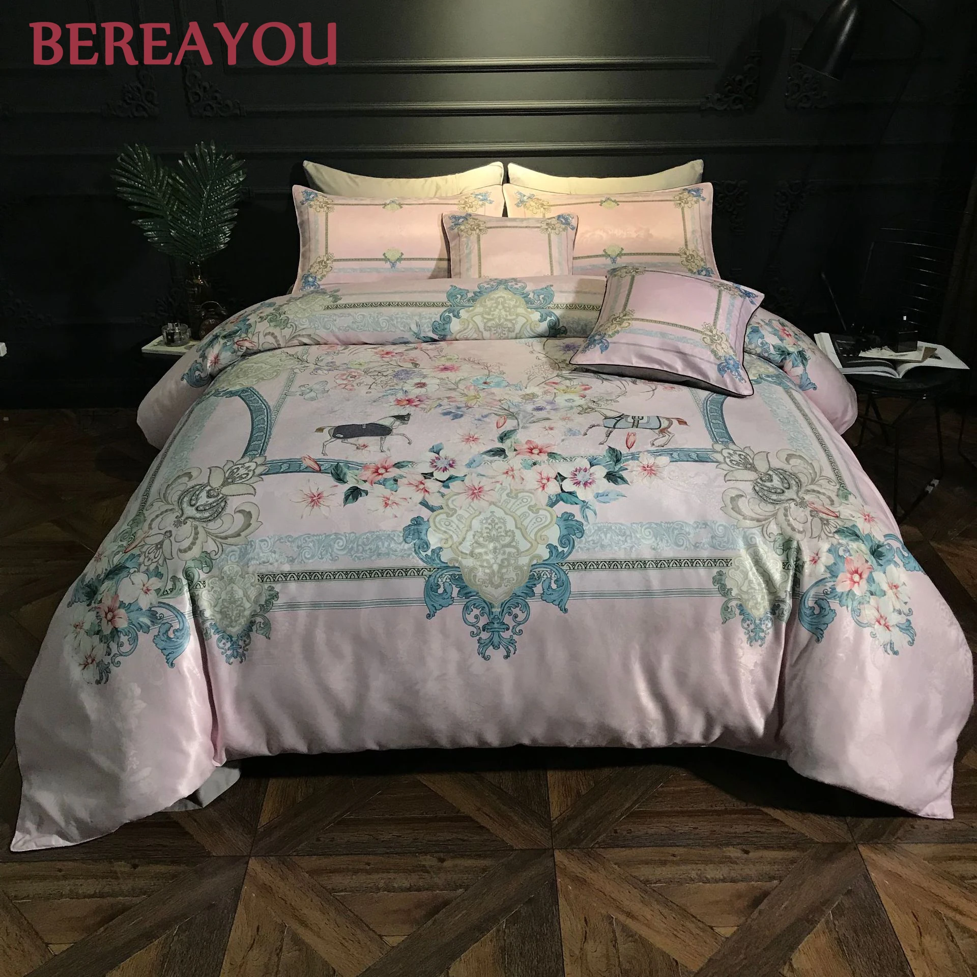 6 шт. роскошные комплекты постельного белья хлопок европейский стиль с принтом