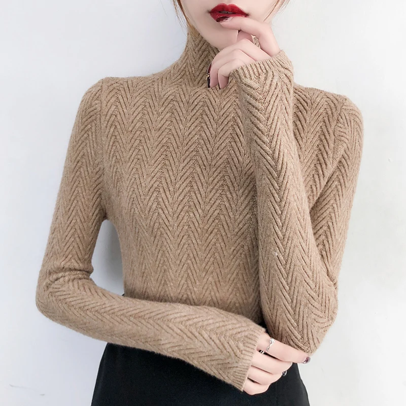 Pullover Real Poncho Sweater Women Underwear Woman Autumn And Winter 2019 New Slim Bottom Shirt Sleeve Tight Knitted Thickening | Женская