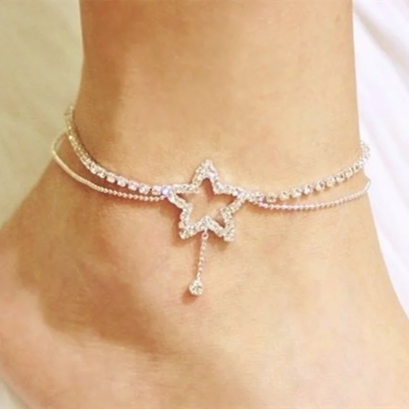

Five-pointed Star Rhinestone Anklet 2021 Summer Beach Foot Jewelry Fashion Style Anklets for Women