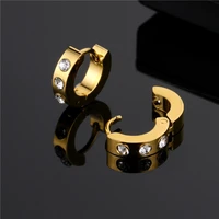 hip hop fashion titanium steel flat round inlaid cubic zirconia earrings men and women earrings punk jewelry anniversary gift