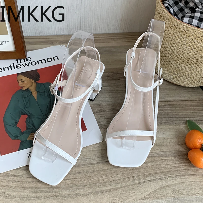 Fashion Women Sandals Shoes Peep Toe Party Square Heel narrow band Summer white shoes women zapatos mujer | Обувь